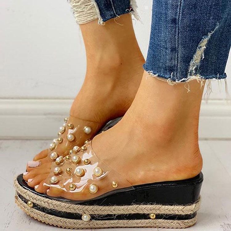 Kvinnors Pärlor Slip-on Flip Flop Sommar Tofflor