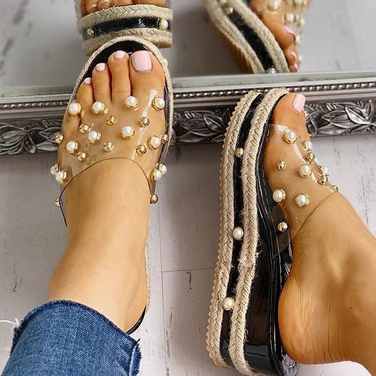 Kvinnors Pärlor Slip-on Flip Flop Sommar Tofflor