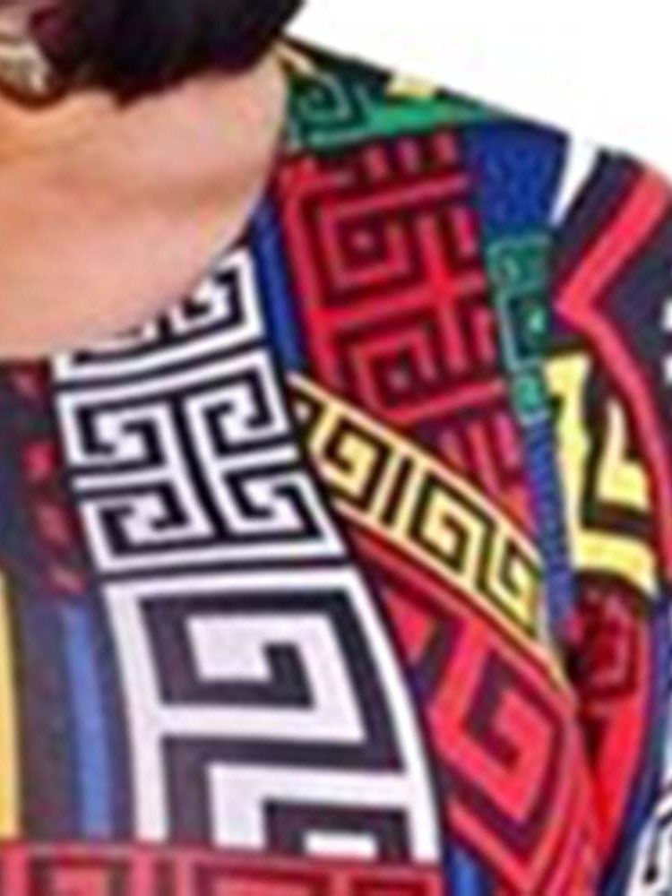 Kvinnors Afrikanska Mode Rund Hals Midja Slida Klänning