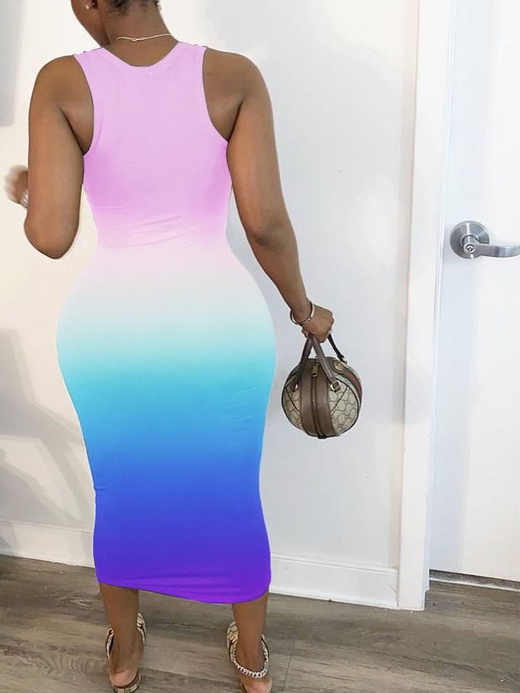 Kvinnors Tryck Ärmlös Mid-calf Casual Gradient Dress