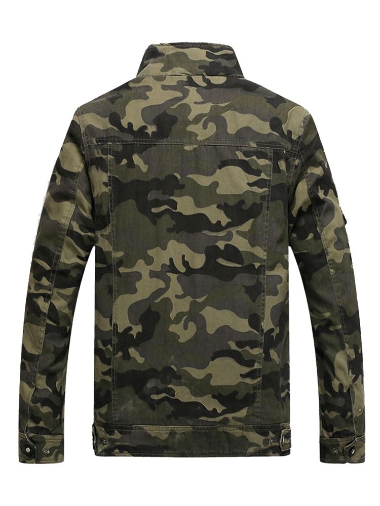 Bomullsblandningar Camouflage Stand Collar Zip Herrjacka