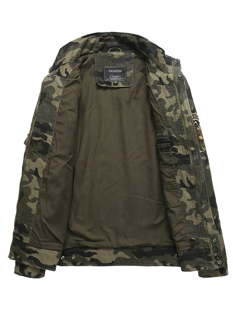 Bomullsblandningar Camouflage Stand Collar Zip Herrjacka