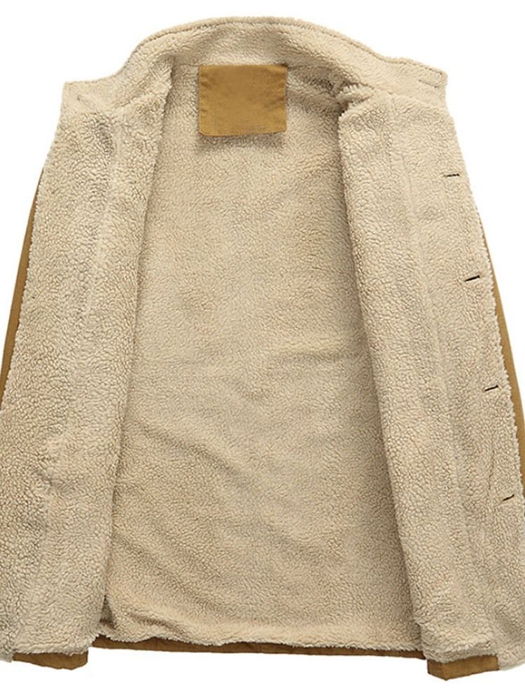 Fleece Plain Stand-krage För Vinter Enkeljacka