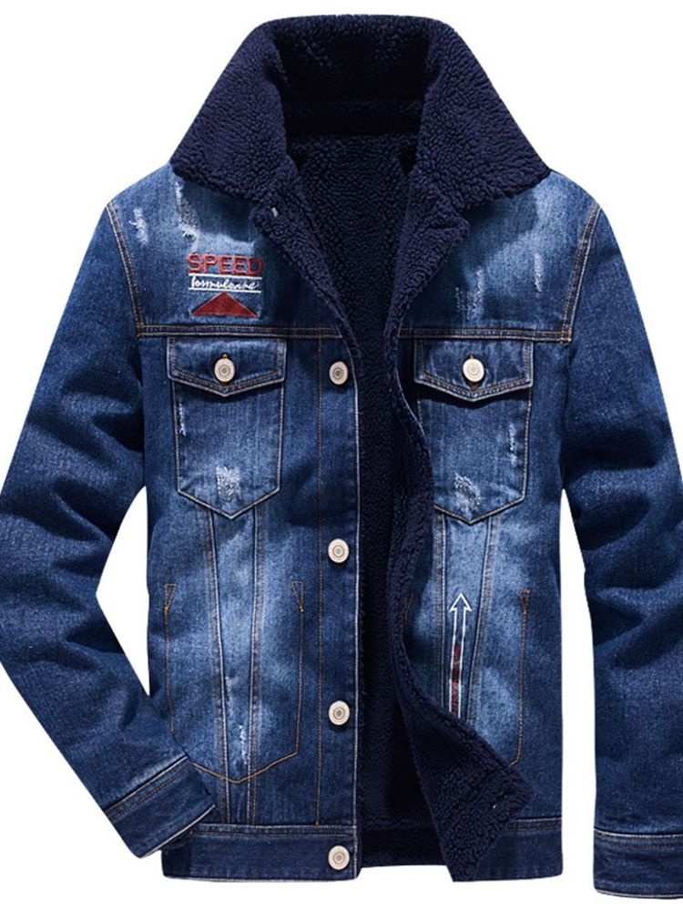 Letter Fleece Lapel Winter Casual Herrjacka