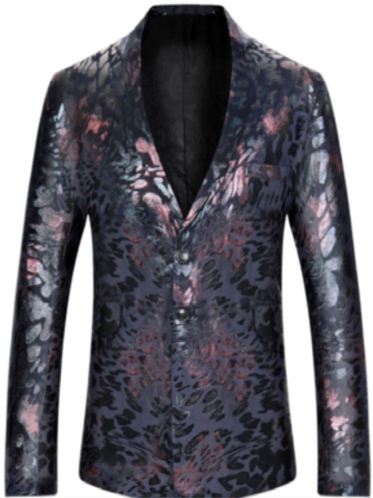 Notched Lapel Vintage Print Men's Blazer