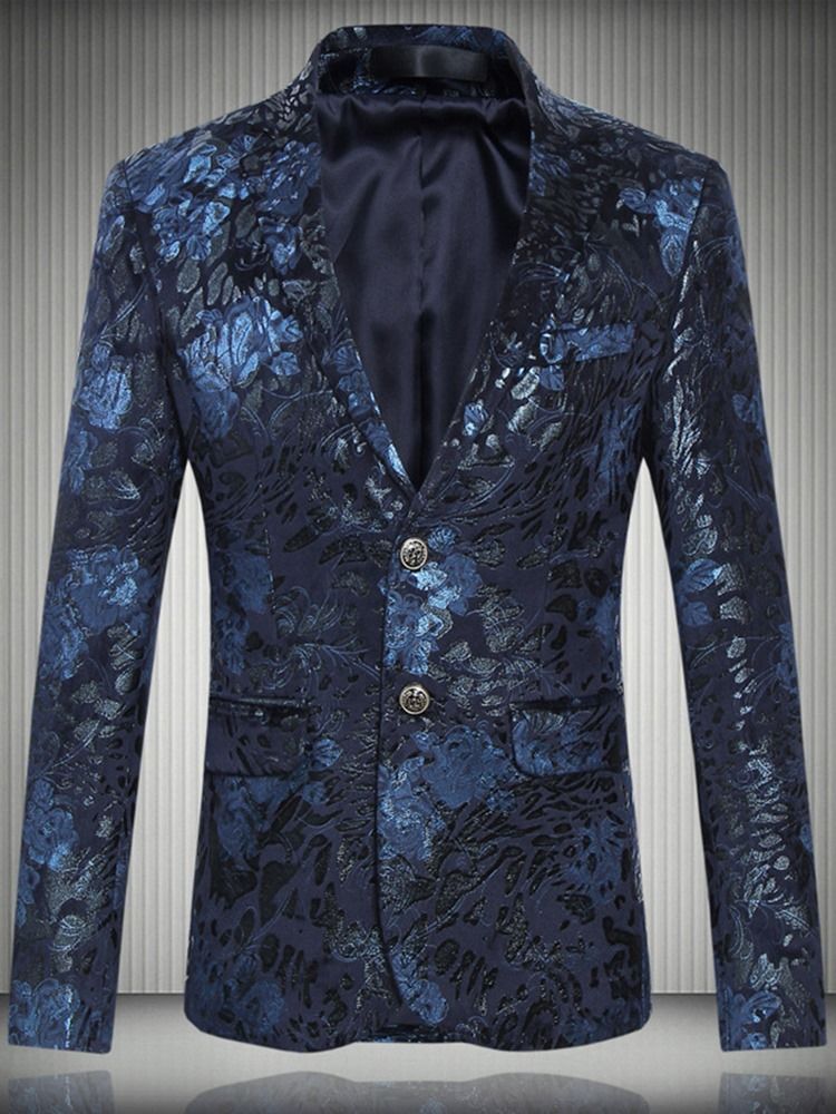 Notched Lapel Vintage Print Men's Blazer