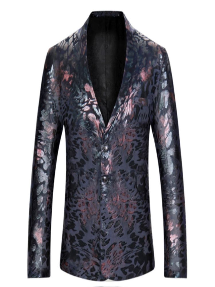 Notched Lapel Vintage Print Men's Blazer