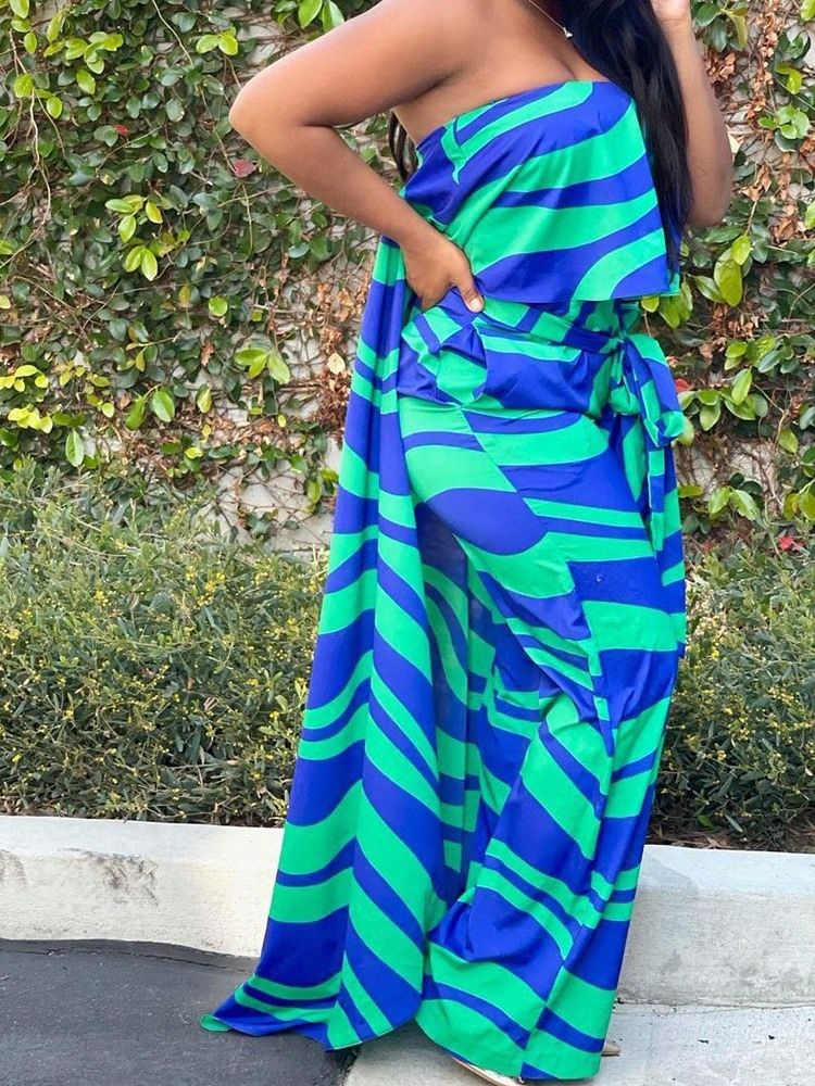 Full Längd Casual Color Block Mid Waist Slim Jumpsuit För Kvinnor