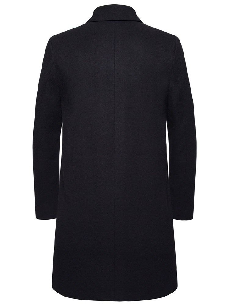 Notched Lapel Mid-length Plain Men's Winter Coat
