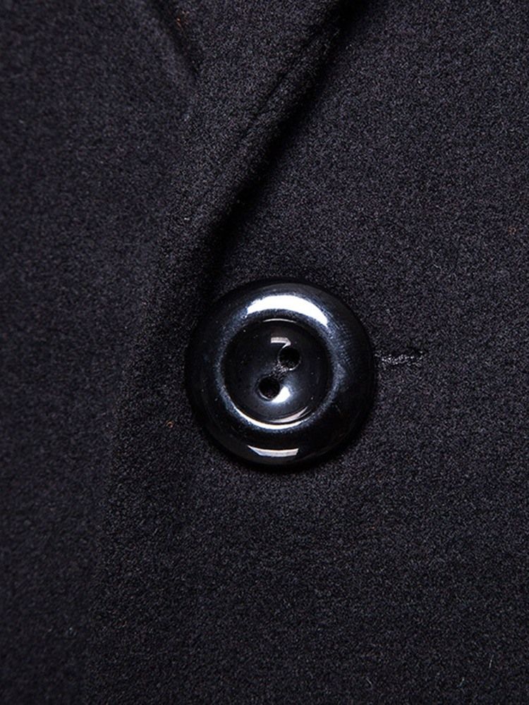 Notched Lapel Mid-length Plain Men's Winter Coat