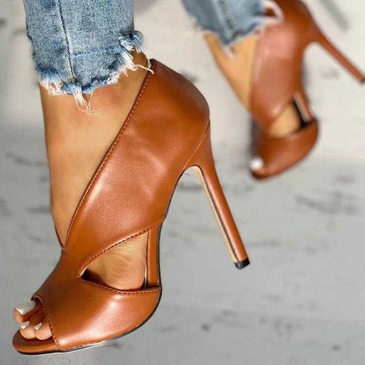 Dam Slip-on Open Toe Hollow Ultra-high Heel (≥8cm) Tunna Skor
