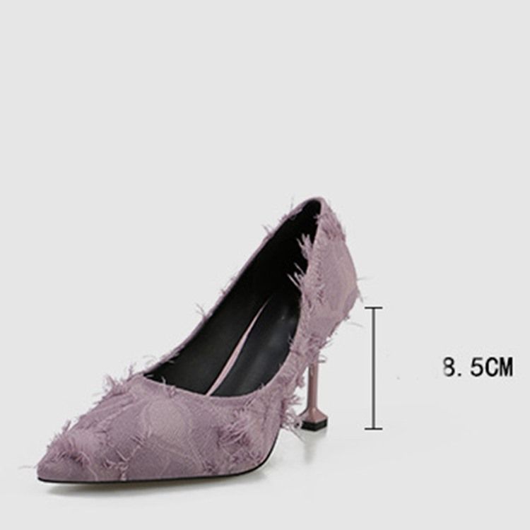 Fringe Stiletto Heel Spets Toe Dam Pumps