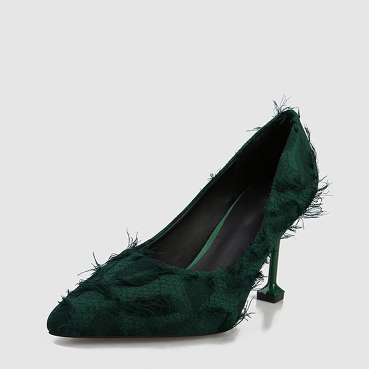 Fringe Stiletto Heel Spets Toe Dam Pumps