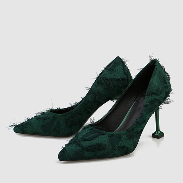 Fringe Stiletto Heel Spets Toe Dam Pumps