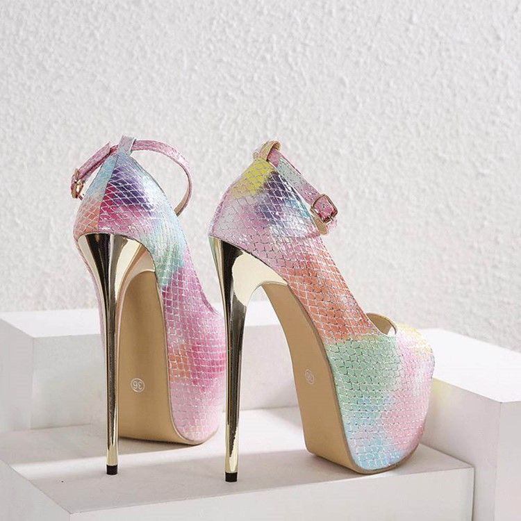 Peep Toe Buckle Stiletto Heel 16cm Thin Damskor