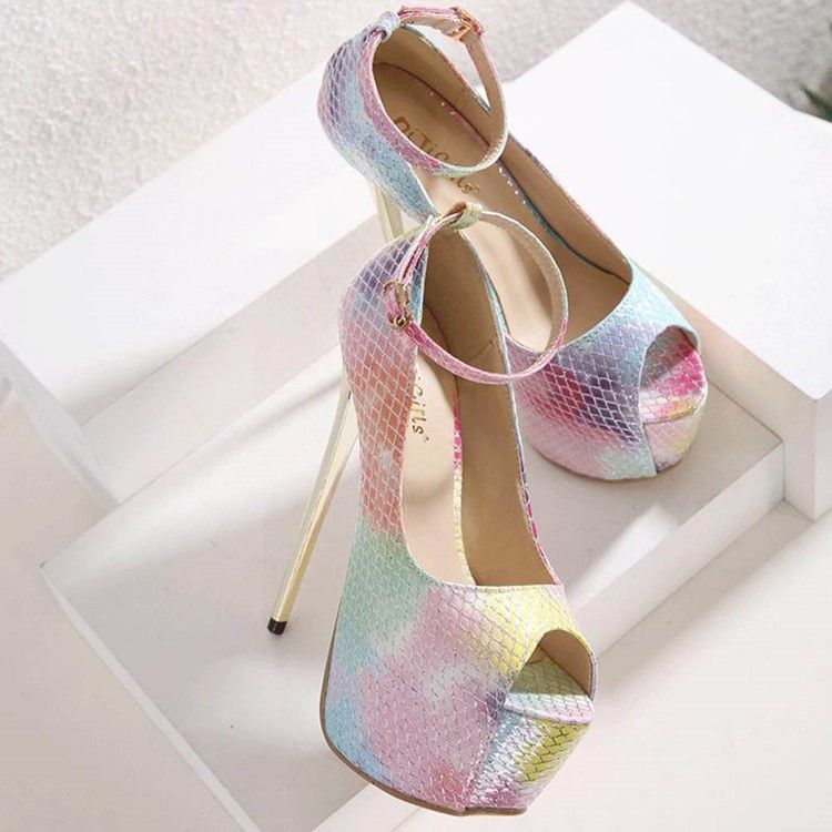 Peep Toe Buckle Stiletto Heel 16cm Thin Damskor
