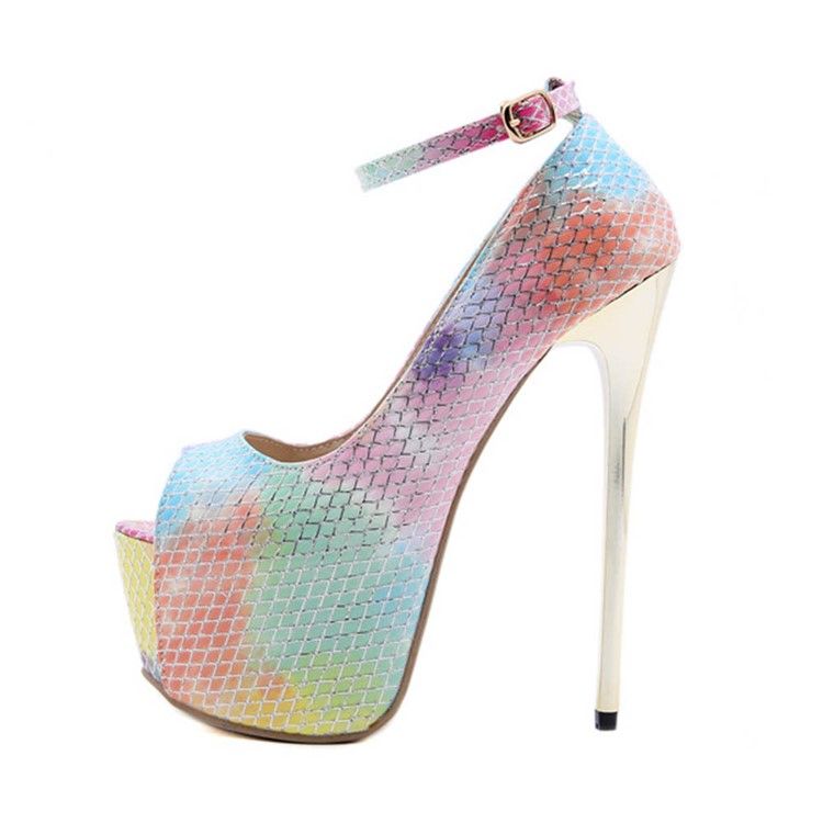 Peep Toe Buckle Stiletto Heel 16cm Thin Damskor