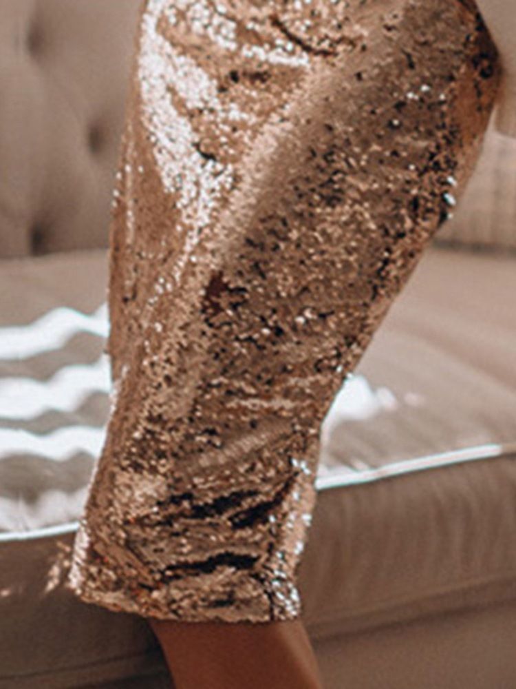 Dam Paljetter Bodycon Mid-calf Elegant Kjol Med Hög Midja