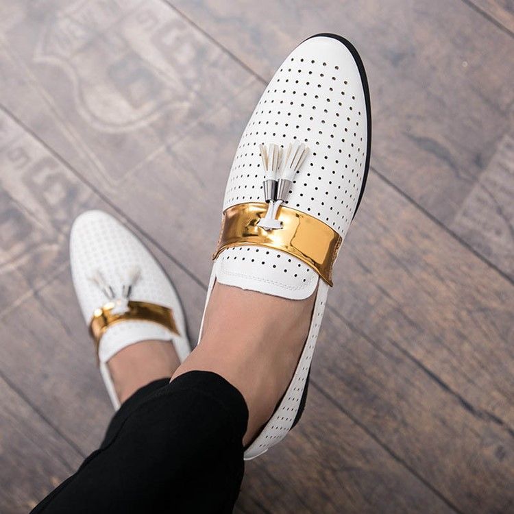 Hollow Fringe Color Block Slip-on Oxfords För Män