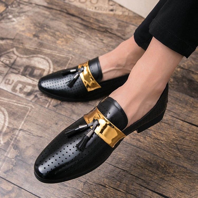 Hollow Fringe Color Block Slip-on Oxfords För Män