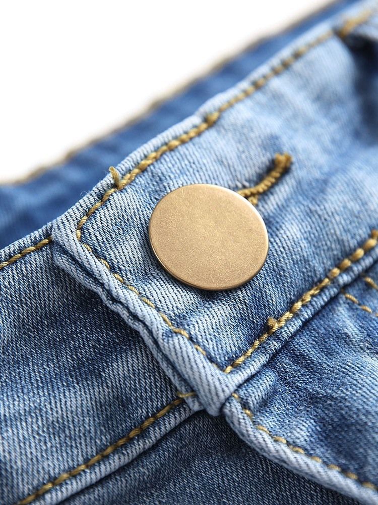 Hole Pencil Pants Plain Mid Waist Men's Slim Casual Jeans