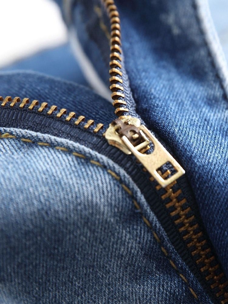 Hole Pencil Pants Plain Mid Waist Men's Slim Casual Jeans