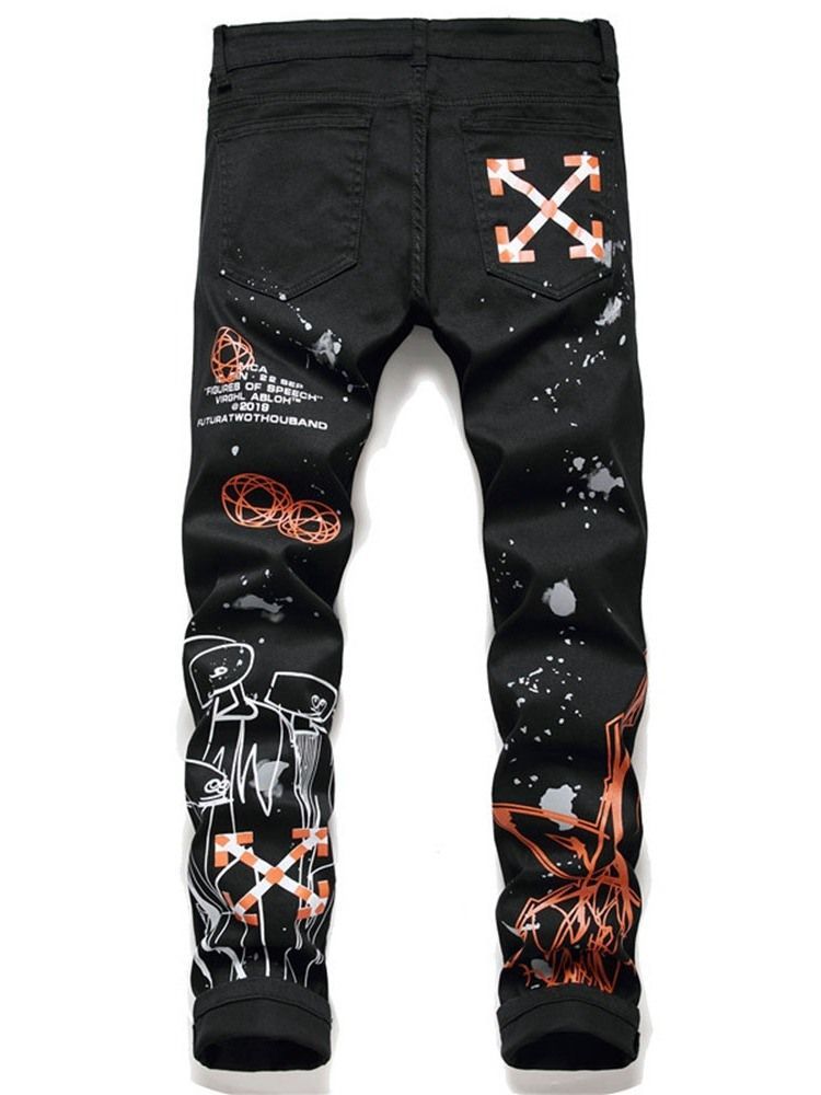 Print Letter Zipper European Men's Jeans