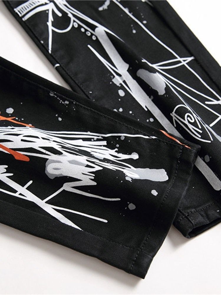 Print Letter Zipper European Men's Jeans