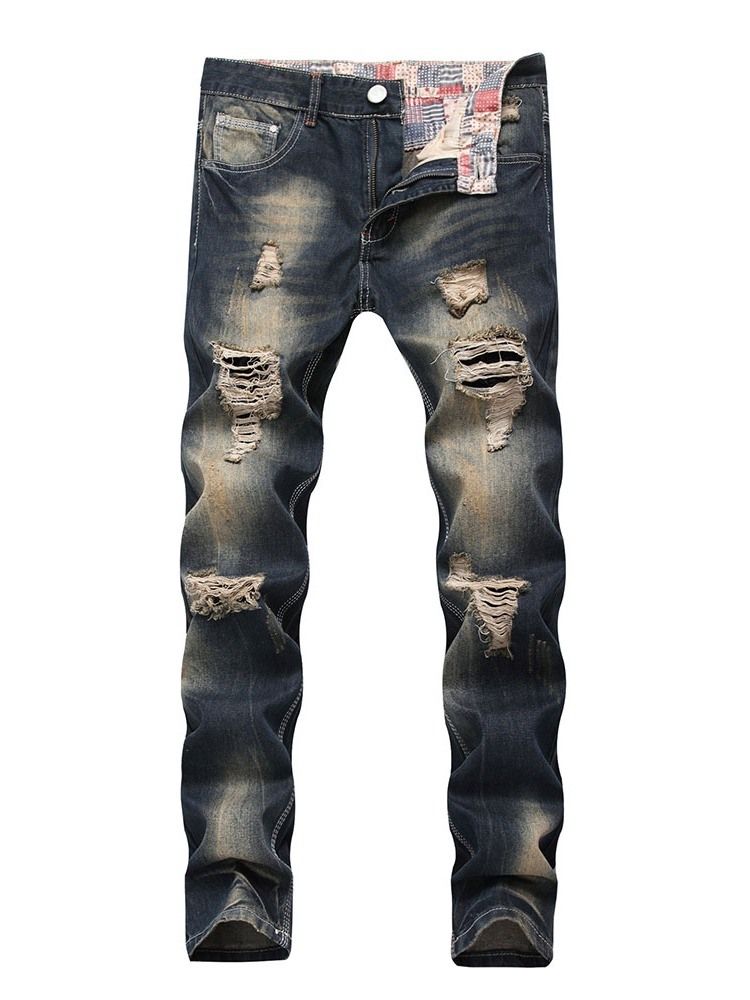 Zipper Straight Men's Casual Jeans