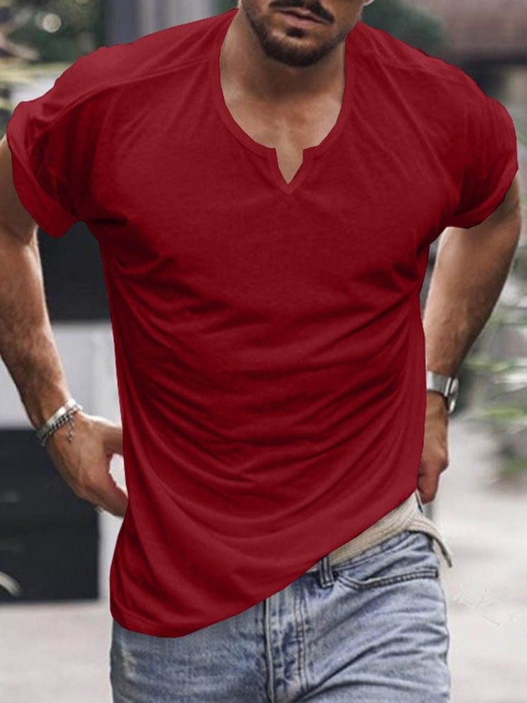 Plain Round Neck Casual Slim Pullover Herr-t-shirt