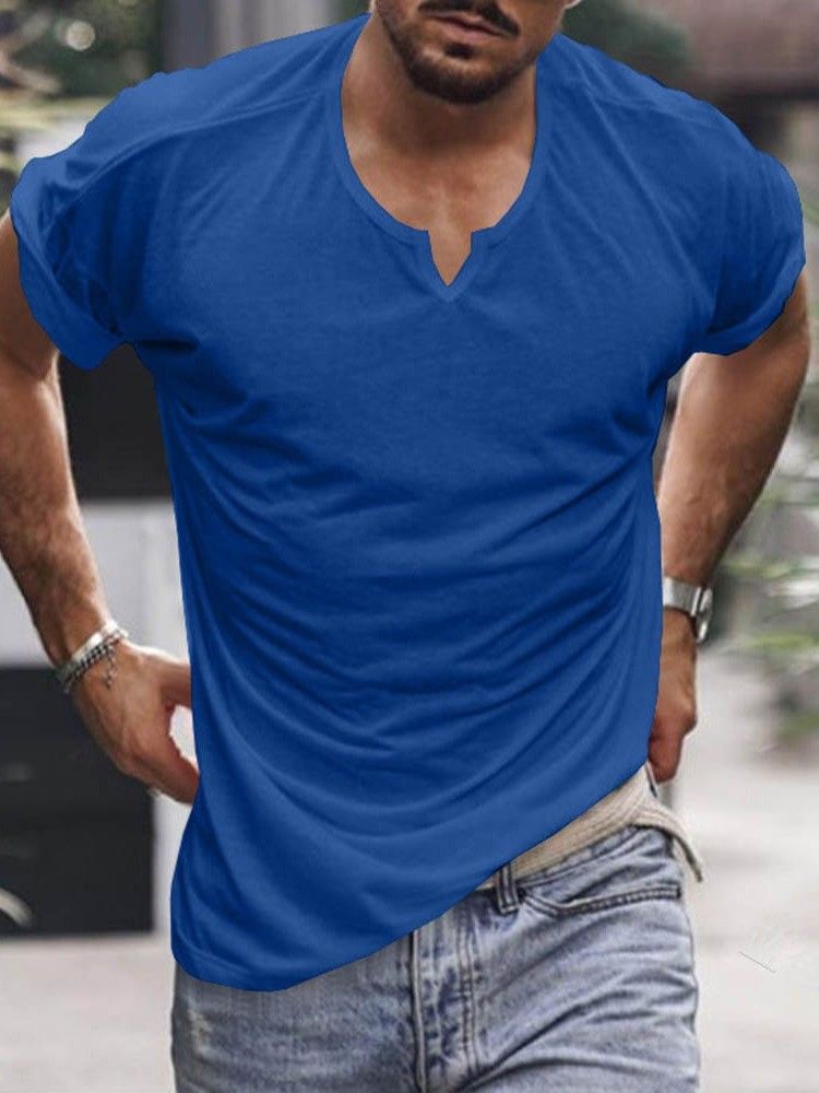 Plain Round Neck Casual Slim Pullover Herr-t-shirt