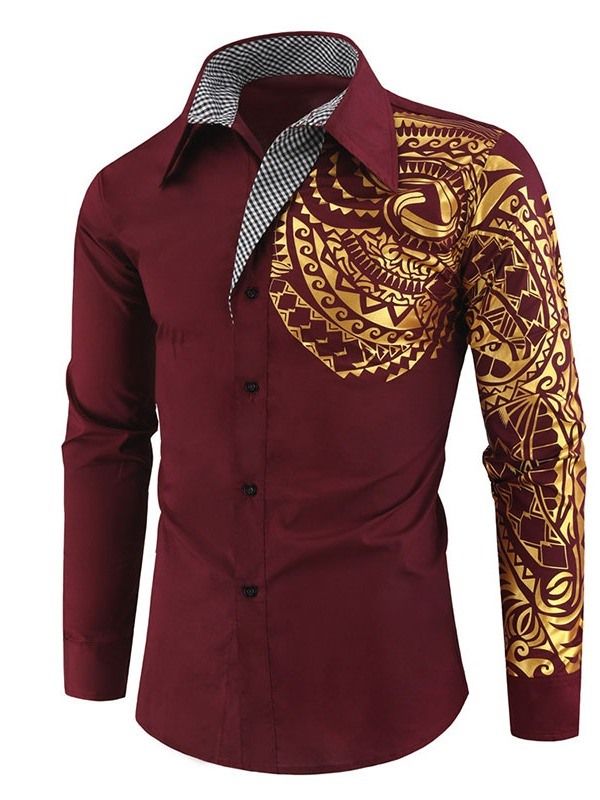 Floral Casual Print Slim Slim-skjorta För Män