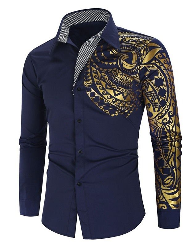 Floral Casual Print Slim Slim-skjorta För Män