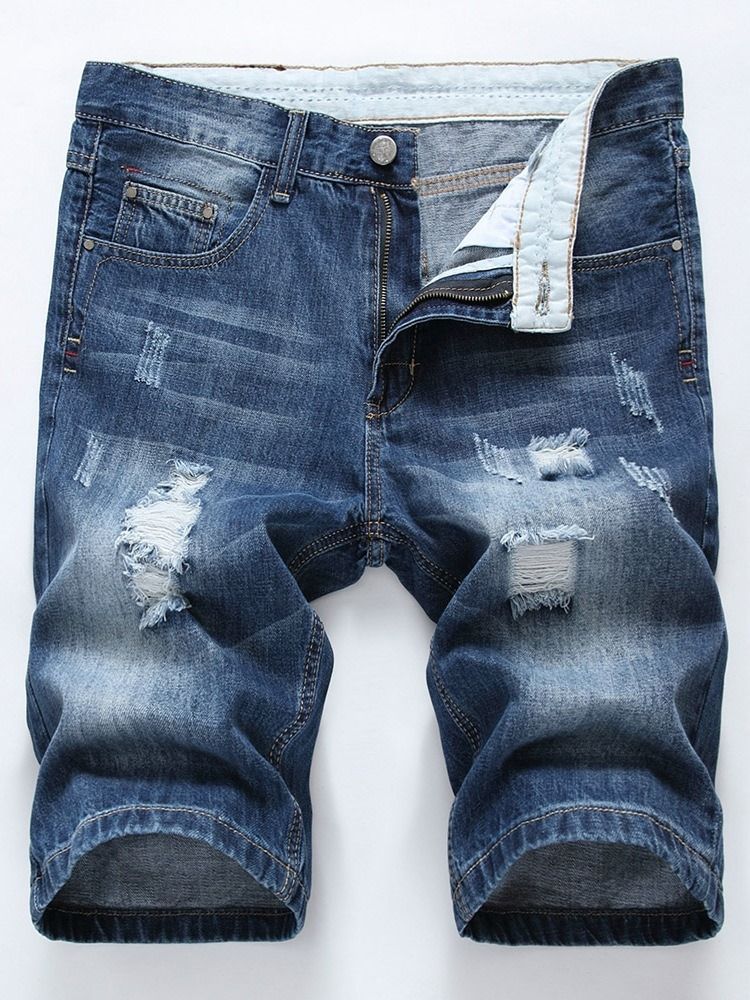 Hole European Mid Waist Denim Shorts För Män
