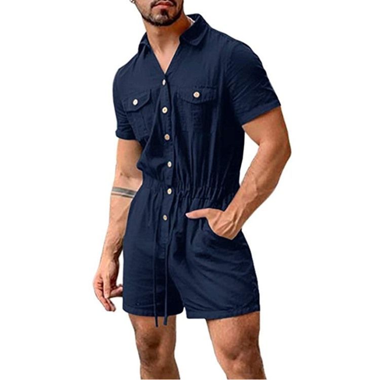 Plain Pocket Shorts För Män Jumpsuits Overalls
