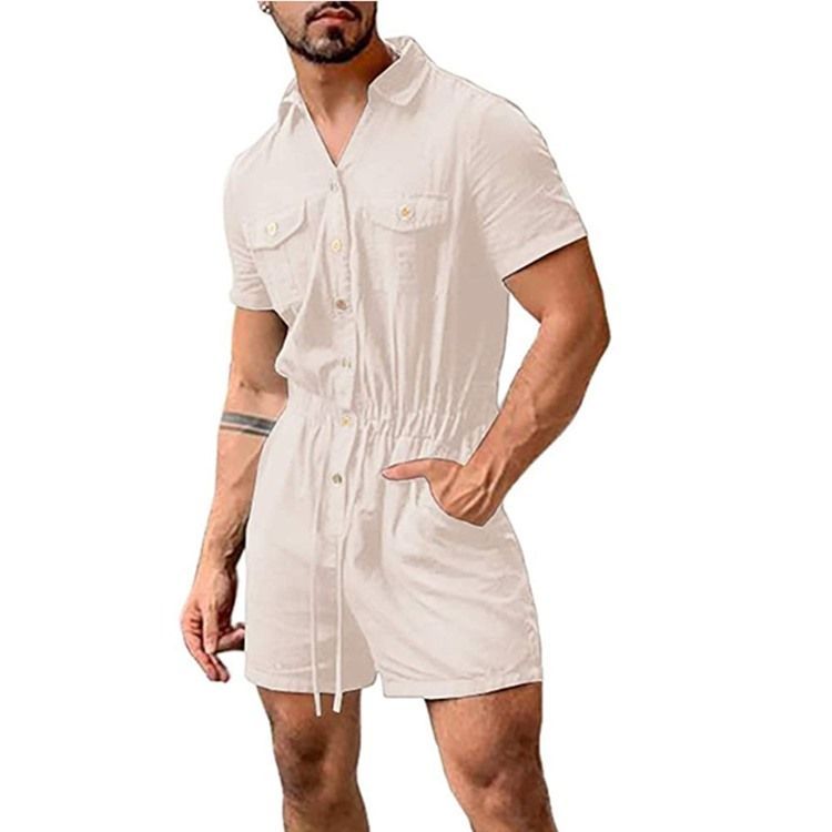 Plain Pocket Shorts För Män Jumpsuits Overalls