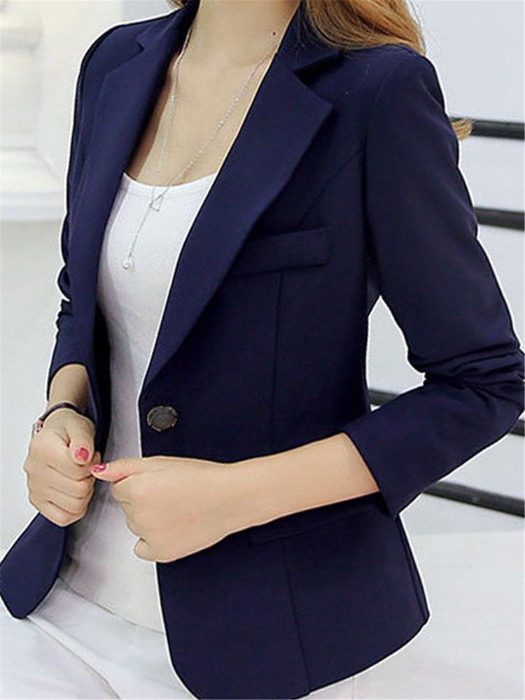 Plain Slim Blazer För Kvinnor