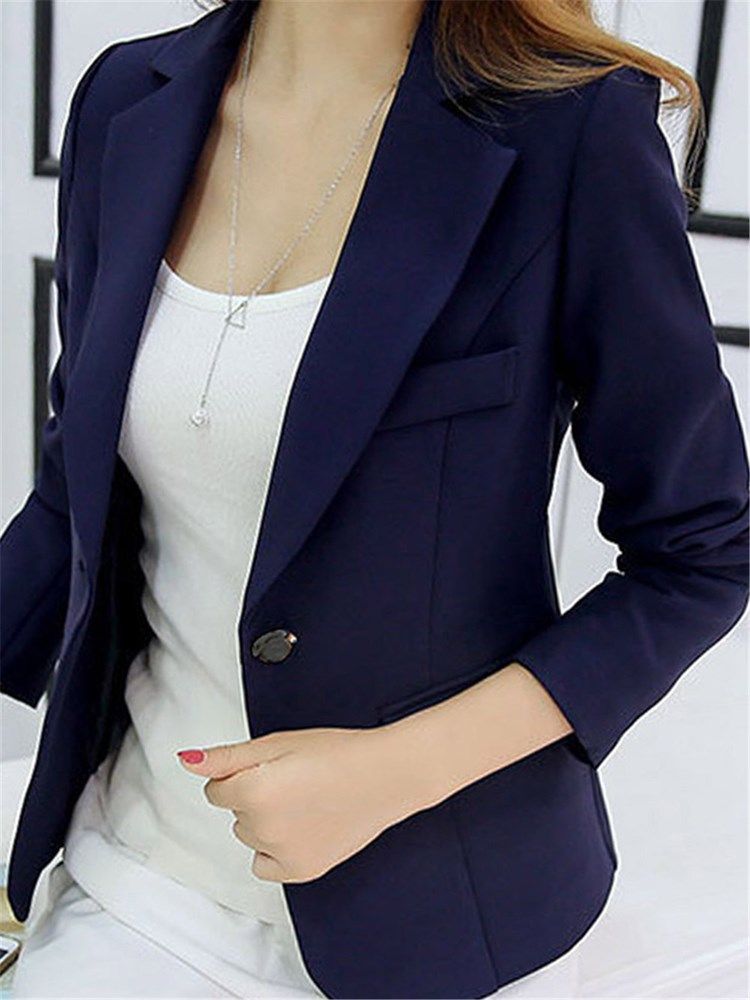 Plain Slim Blazer För Kvinnor