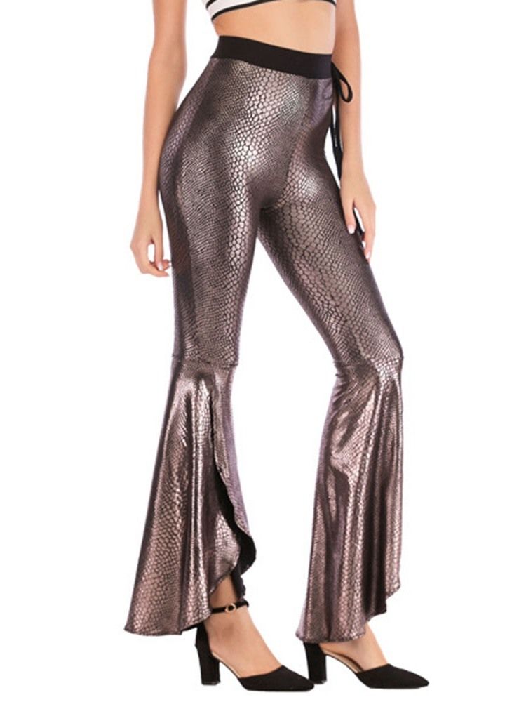 Kvinnors Leopard Skinny Plain Bellbottoms Full Length Casual Byxor