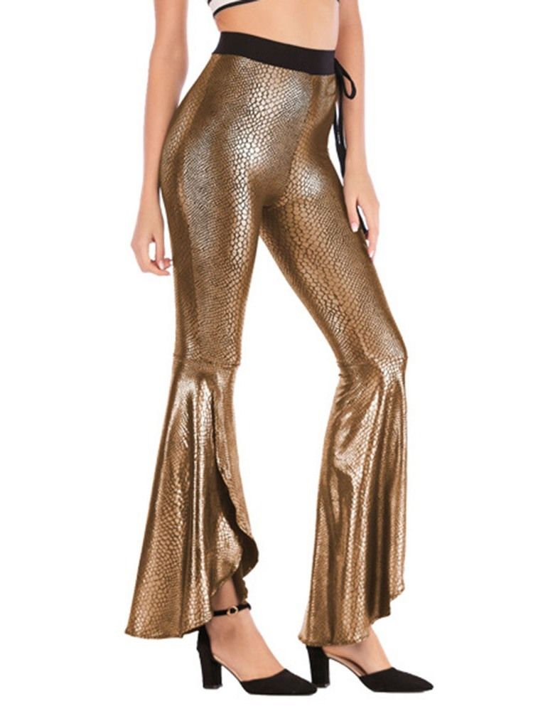 Kvinnors Leopard Skinny Plain Bellbottoms Full Length Casual Byxor