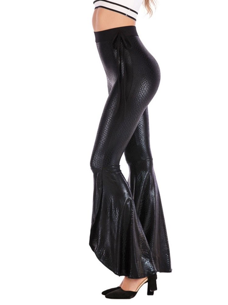 Kvinnors Leopard Skinny Plain Bellbottoms Full Length Casual Byxor
