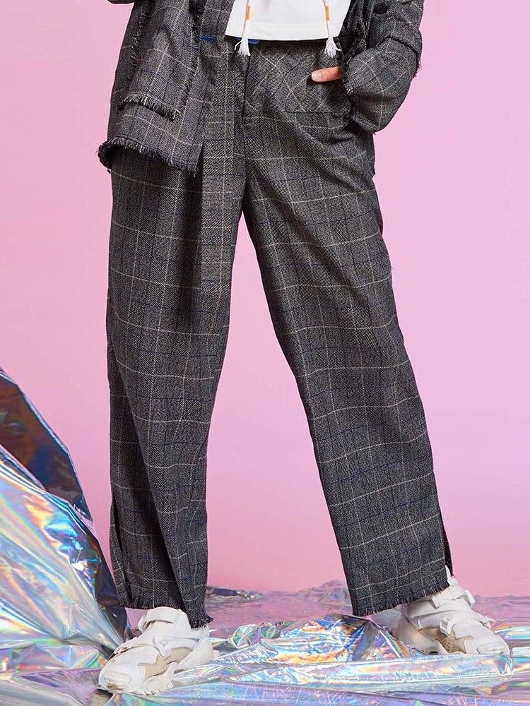 Loose Plaid Ankle Length Dambyxor