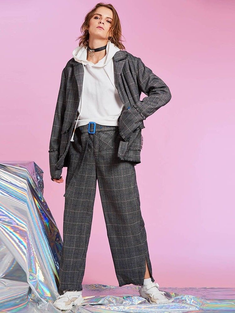 Loose Plaid Ankle Length Dambyxor