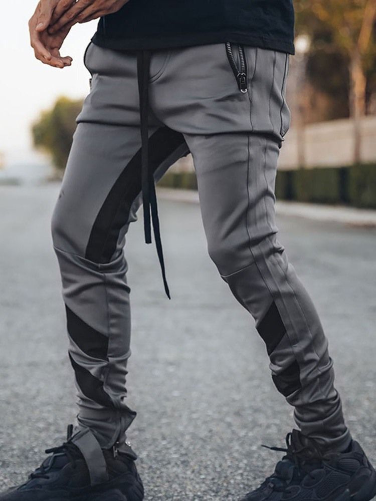 Pencil Pants Patchwork Color Block Korean Lace-up Men's Byxor