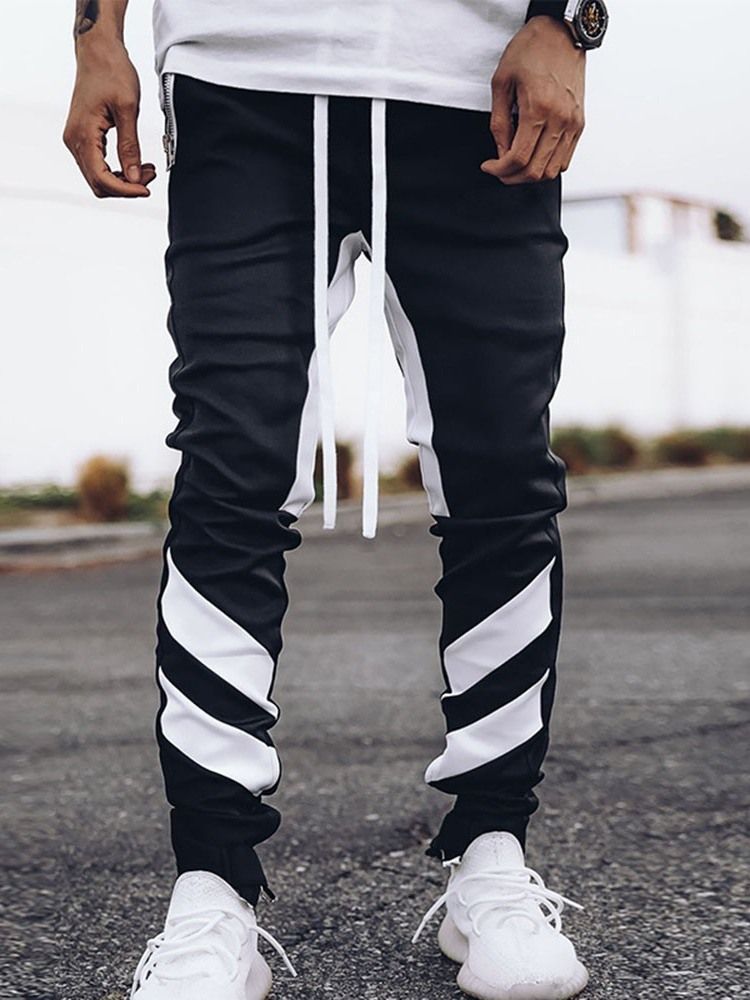 Pencil Pants Patchwork Color Block Korean Lace-up Men's Byxor