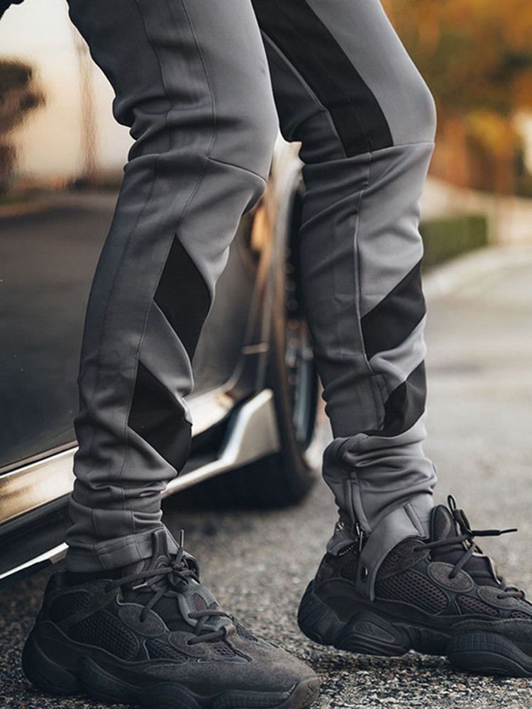 Pencil Pants Patchwork Color Block Korean Lace-up Men's Byxor