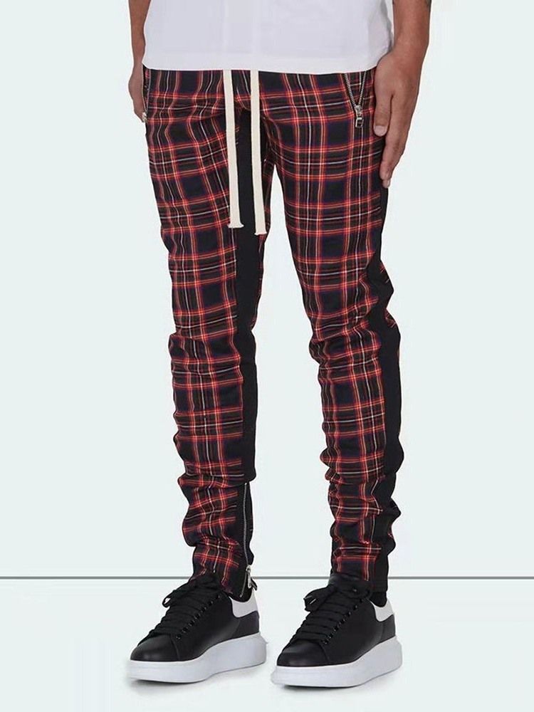 Pencil Zipper Plaid Lace-up Herrbyxor