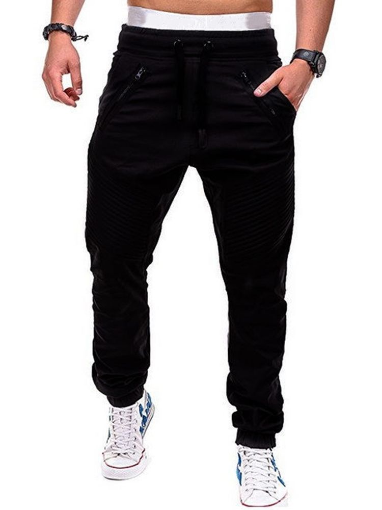 Plain Straight Thin Lace Up Mens Casual Olive Pants