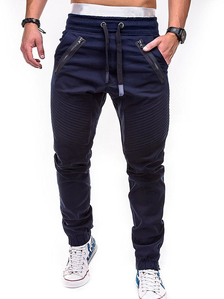 Plain Straight Thin Lace Up Mens Casual Olive Pants