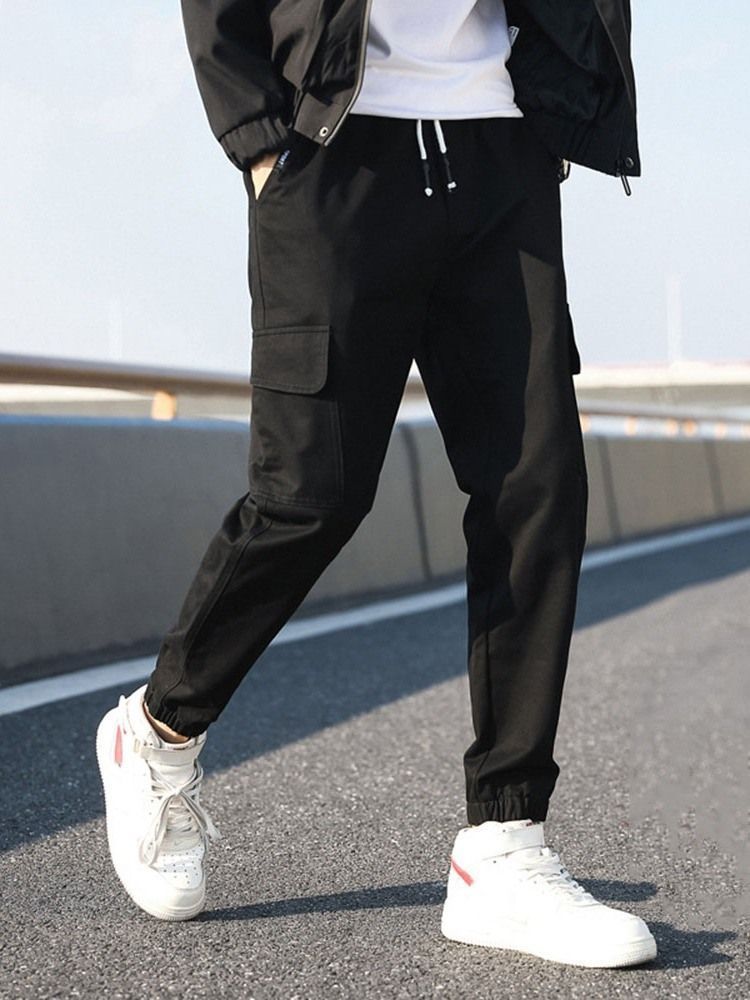 Pocket Overall Lace-up Style Casual Byxor För Män